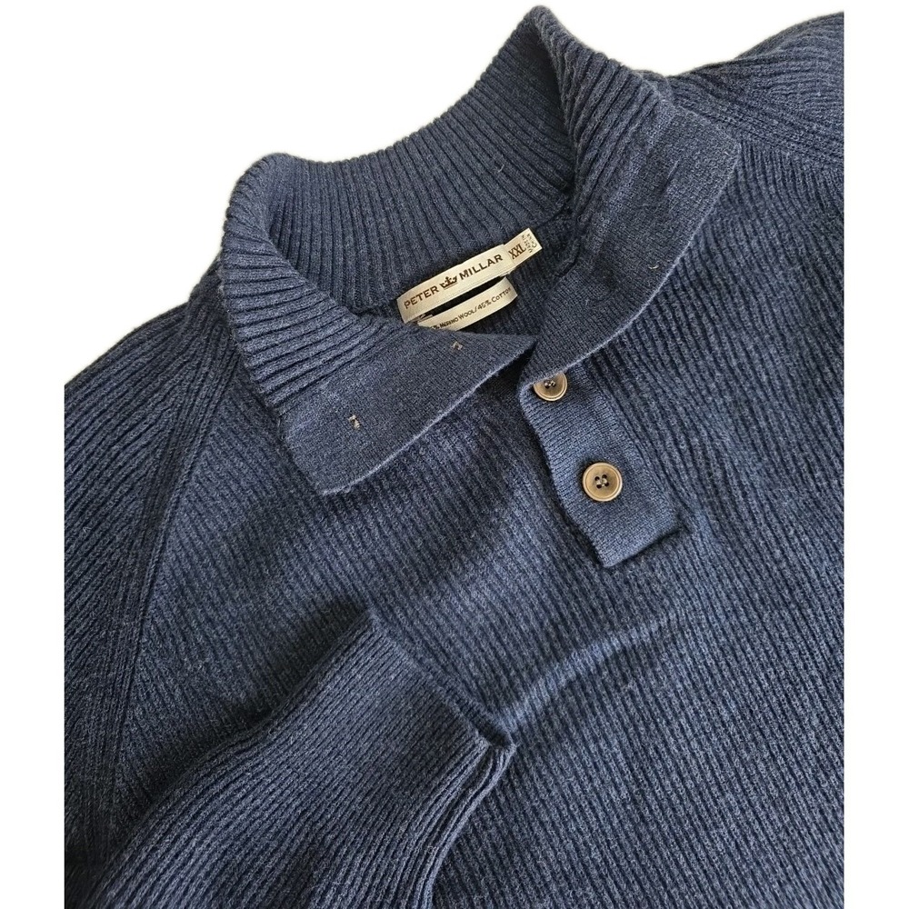 Peter Millar Mens Pullover Sweater NAVY BLUE Mock Neck Merino Wool BLEND 2XL